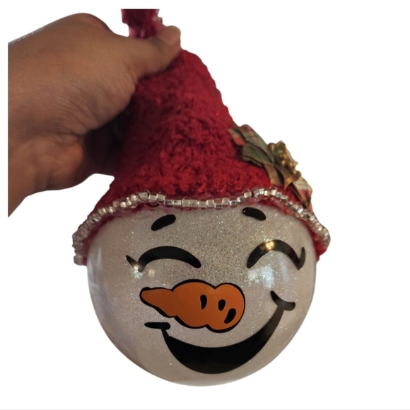 Handmade Glass Ornament Hand Painted Iridescent glitter Upcycled red sock hat - Picture 13 of 17